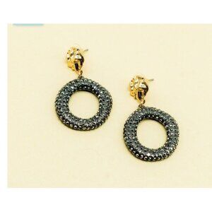 PANACEA Luxe Post Hoop Earrings Gold Tone Black Crystal Circle Statement Jewelry